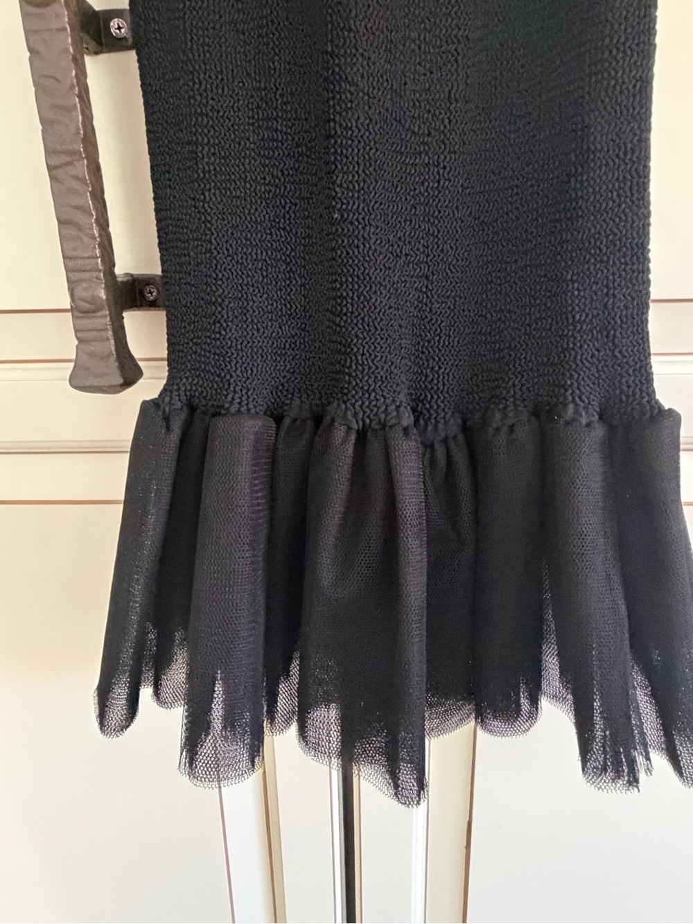 Vtg HUNZA G London Elegant Black Long-Sleeve Backless Midi Dress Rare - Picture 4 of 8